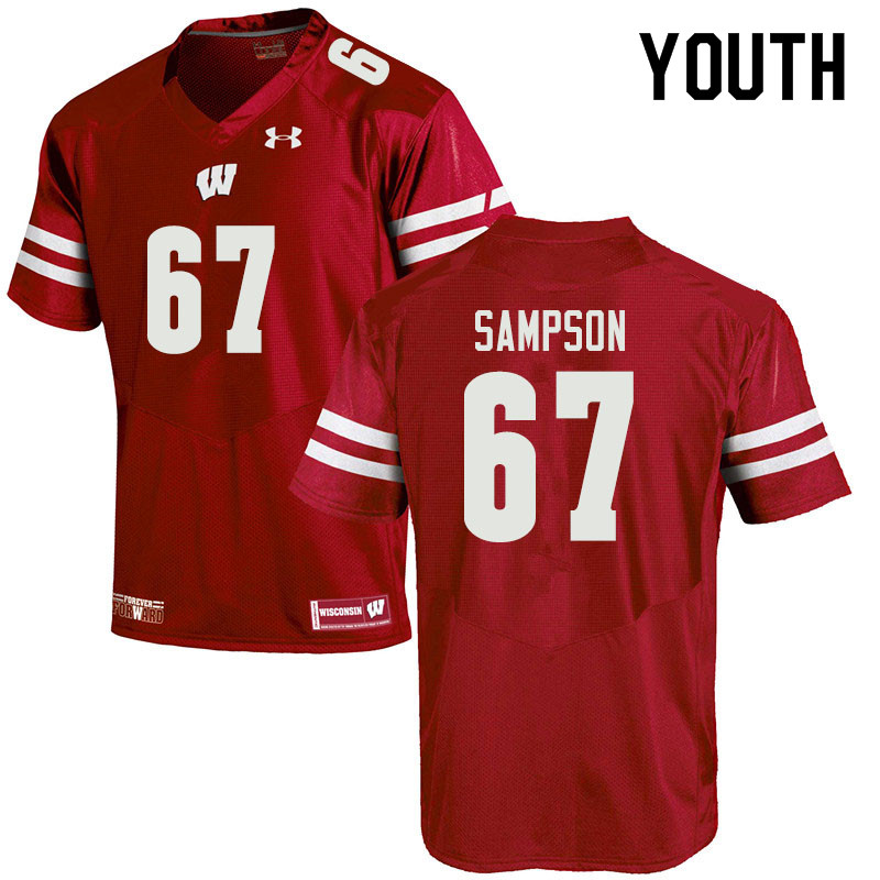 Wisconsin Badgers Youth #67 Cormac Sampson NCAA Under Armour Authentic Red College Stitched Football Jersey UL40U60BQ
